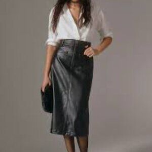 Pilcro Black Faux Leather Midi Skirt NWT